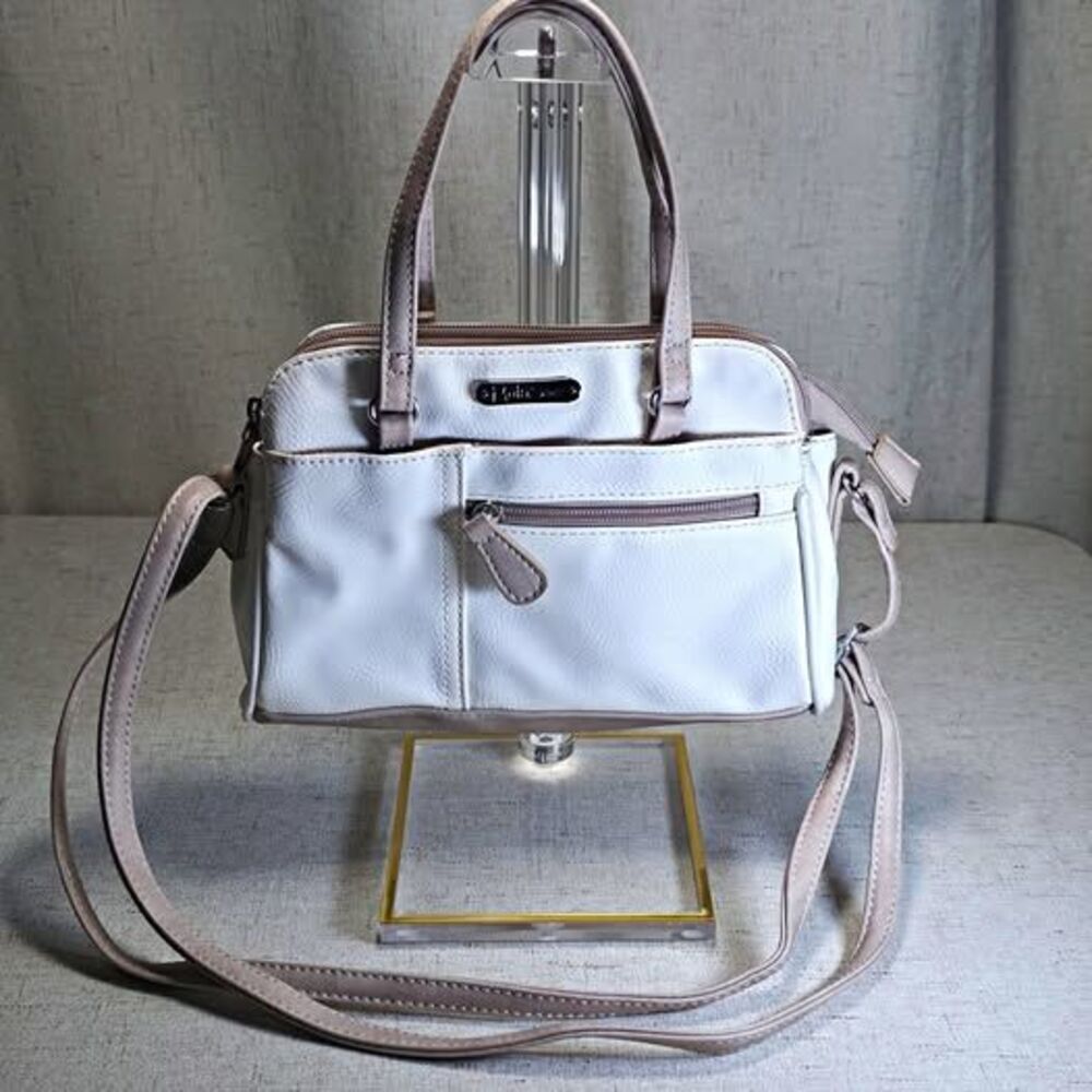 Multisac White/Beige Satchel Top Handle Bag Zip Detachable Crossbody Strap